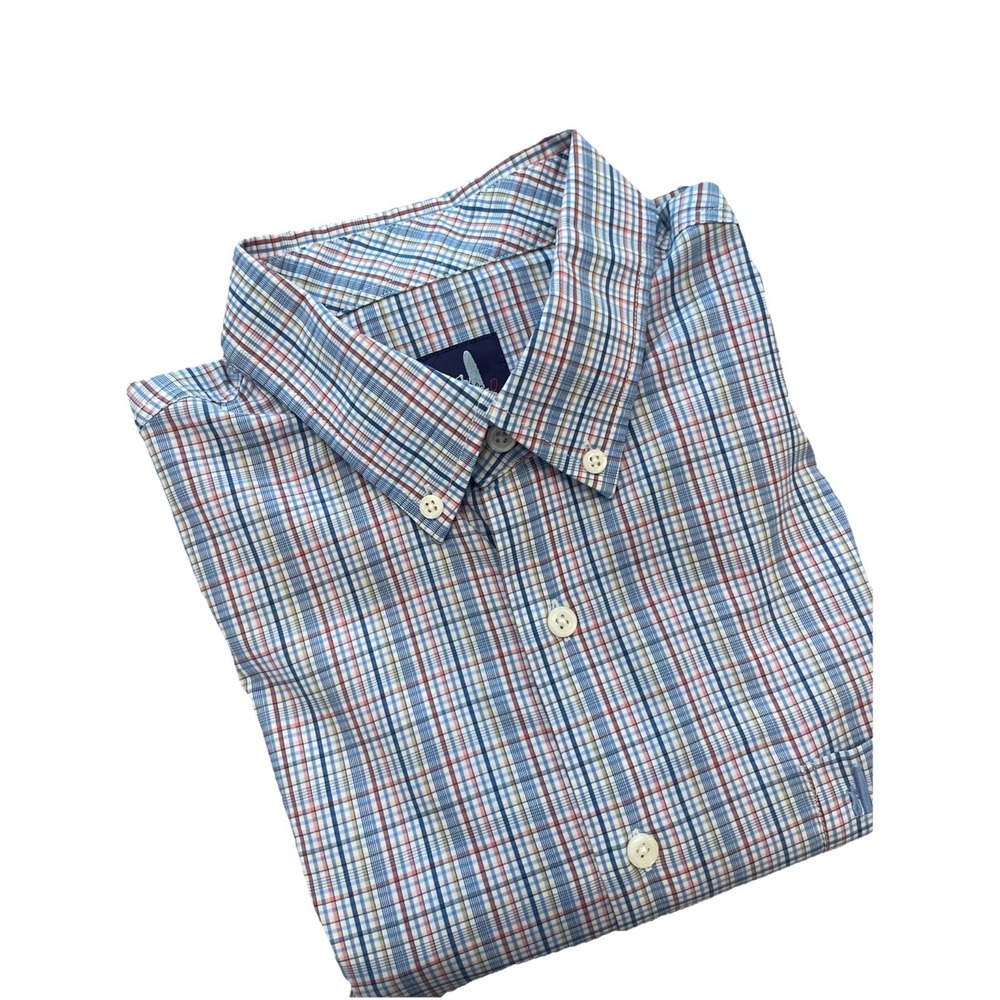 Johnnie O Shirt Mens Large Multicolor Plaid Prep-Formance Button Down Logo EUC - Picture 1 of 7